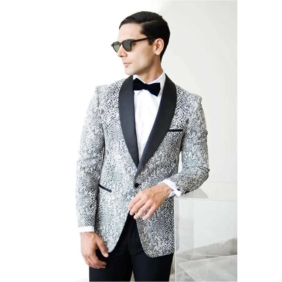 Ash Black and White Snake Skin Tuxedo Blazer