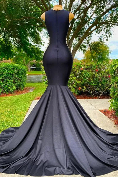 Black Long Mermaid V Neck Appliques Lace Sequined Black Girl Prom Dress, DP2306