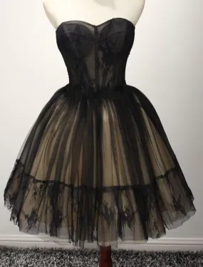 Black Sweetheart Lace Tulle A-Line Homecoming Dress, DP2749