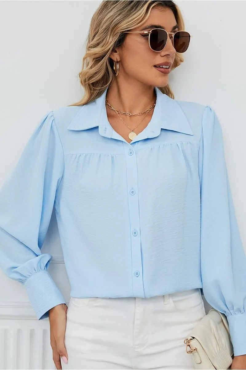 BUTTON DOWN LONG SLEEVE CHIFFON BLOUSE SHIRTS