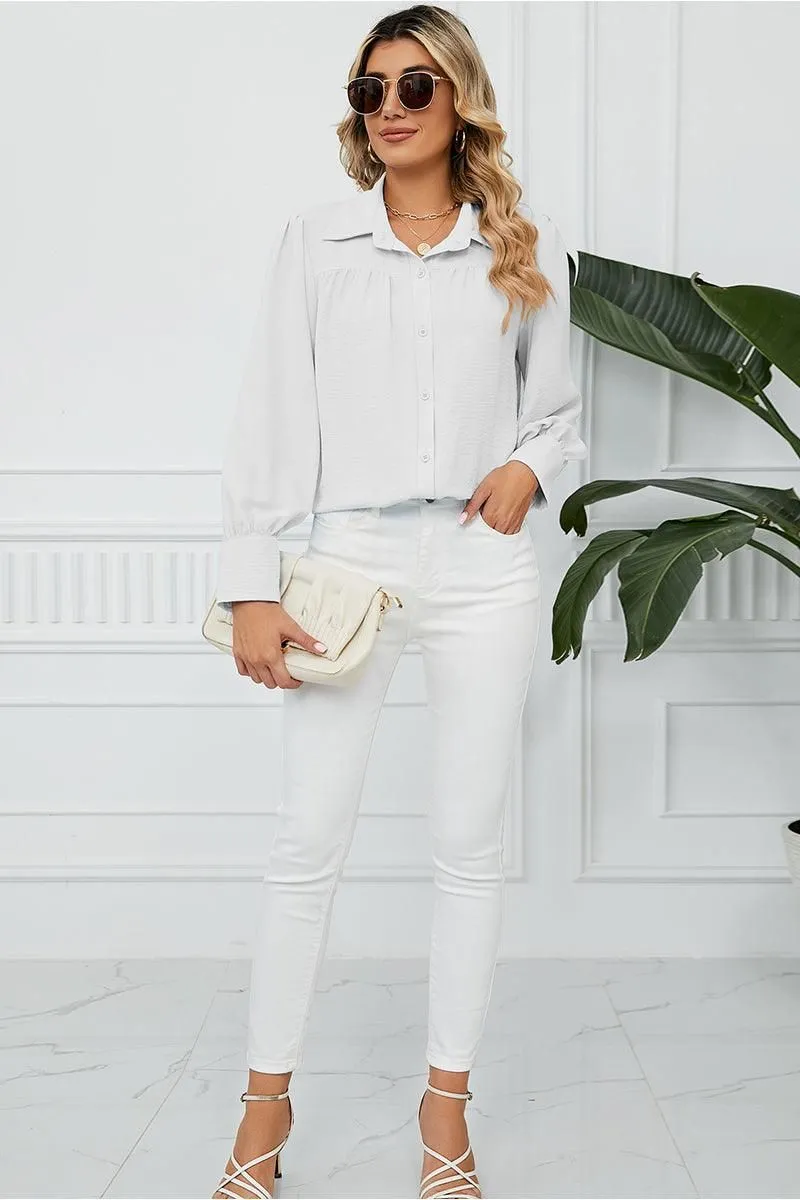 BUTTON DOWN LONG SLEEVE CHIFFON BLOUSE SHIRTS