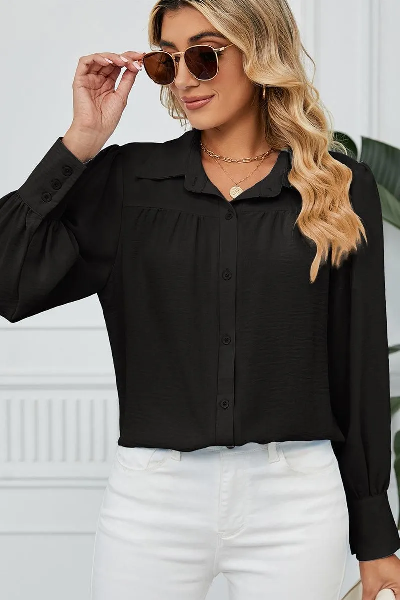 BUTTON DOWN LONG SLEEVE CHIFFON BLOUSE SHIRTS