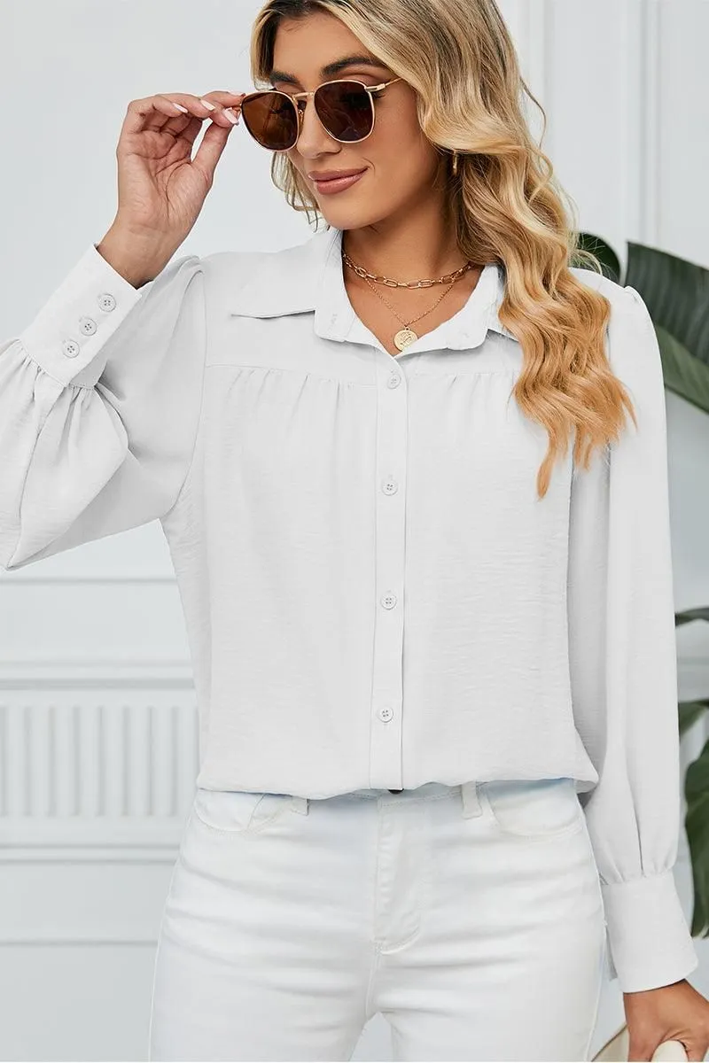 BUTTON DOWN LONG SLEEVE CHIFFON BLOUSE SHIRTS