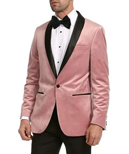 Enzo Pink Slim Fit Velvet Shawl Tuxedo Blazer