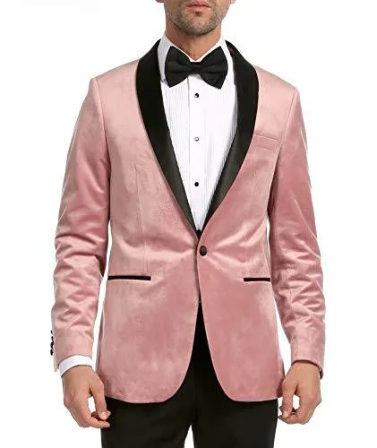 Enzo Pink Slim Fit Velvet Shawl Tuxedo Blazer