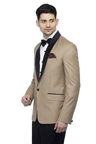 FAVOROSKI Designer Men's Slim Italian Fit Shawl Collar Tuxedo Suit Blazer (Beige, M)