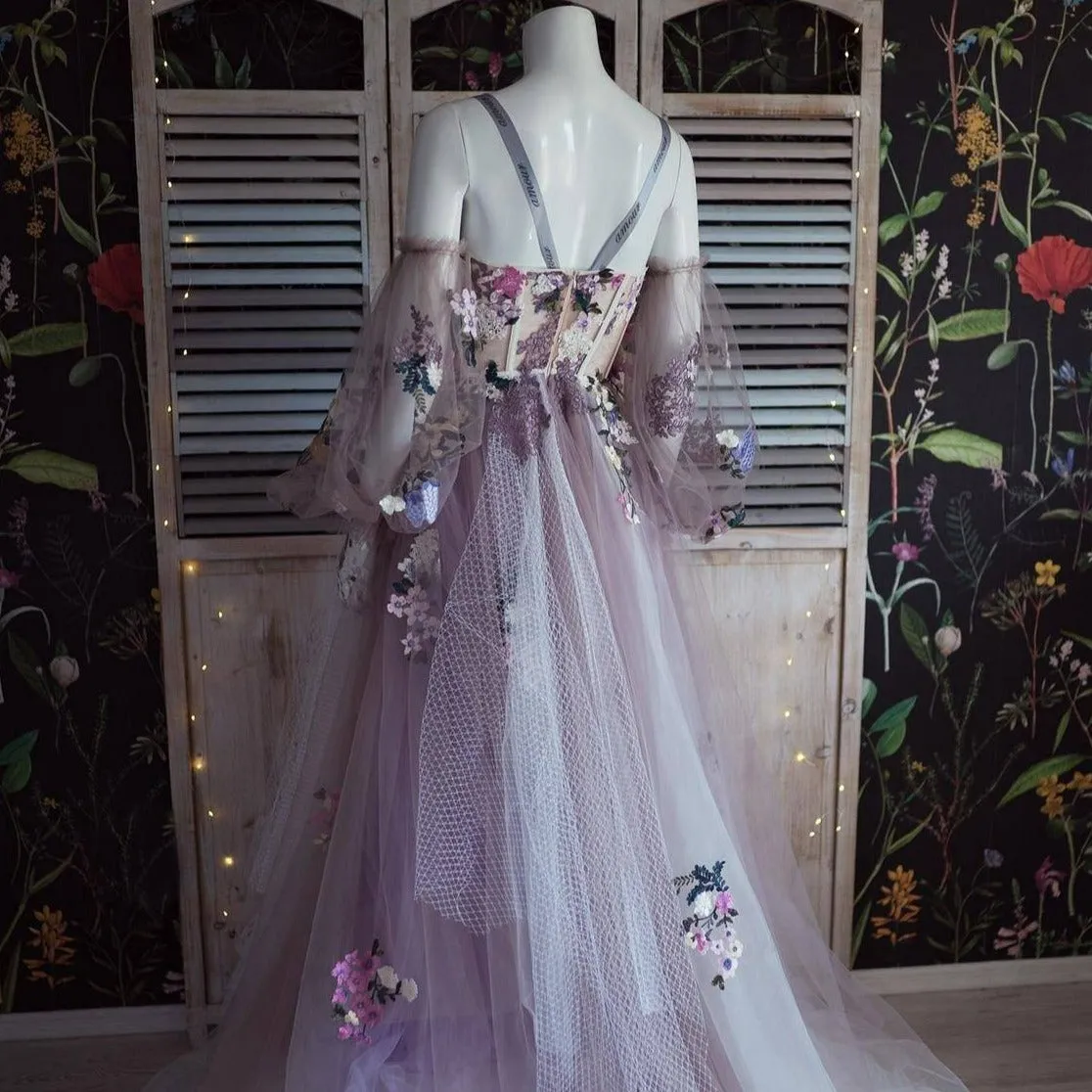 Floral Chic Puffy Tulle Evening Dress