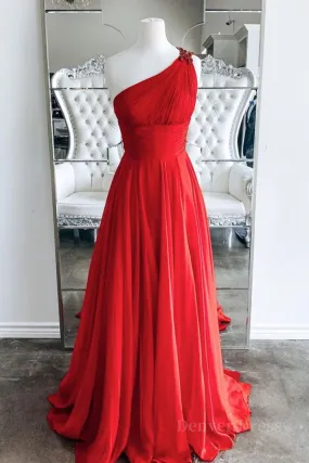 kamahe One Shoulder Open Back Red Long Prom Dresses, Backless Red Formal Graduation Evening Dresses