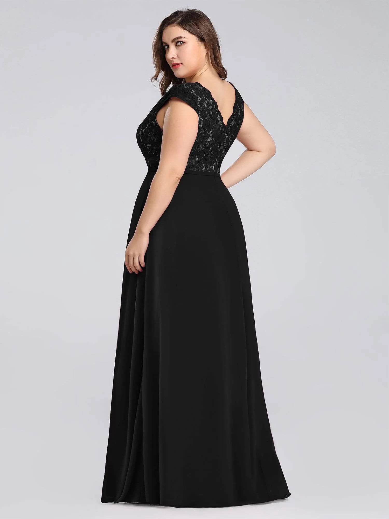 Lace Cap Sleeves Maxi Long Evening Dress for Women