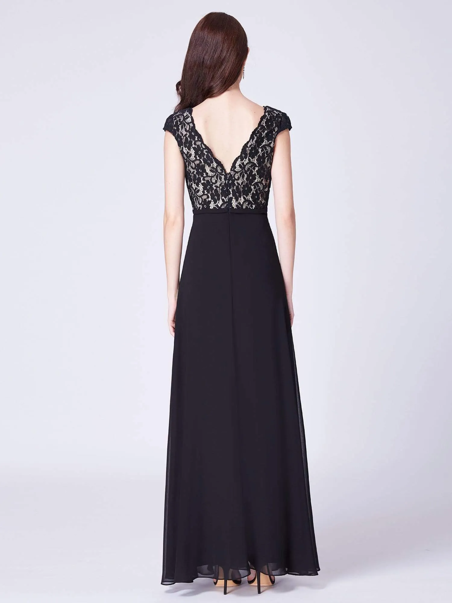 Lace Cap Sleeves Maxi Long Evening Dress for Women