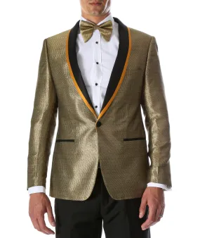 Men's Webber Black & Gold Modern Fit Shawl Collar Tuxedo Blazer - Young Man’s Prom Wear