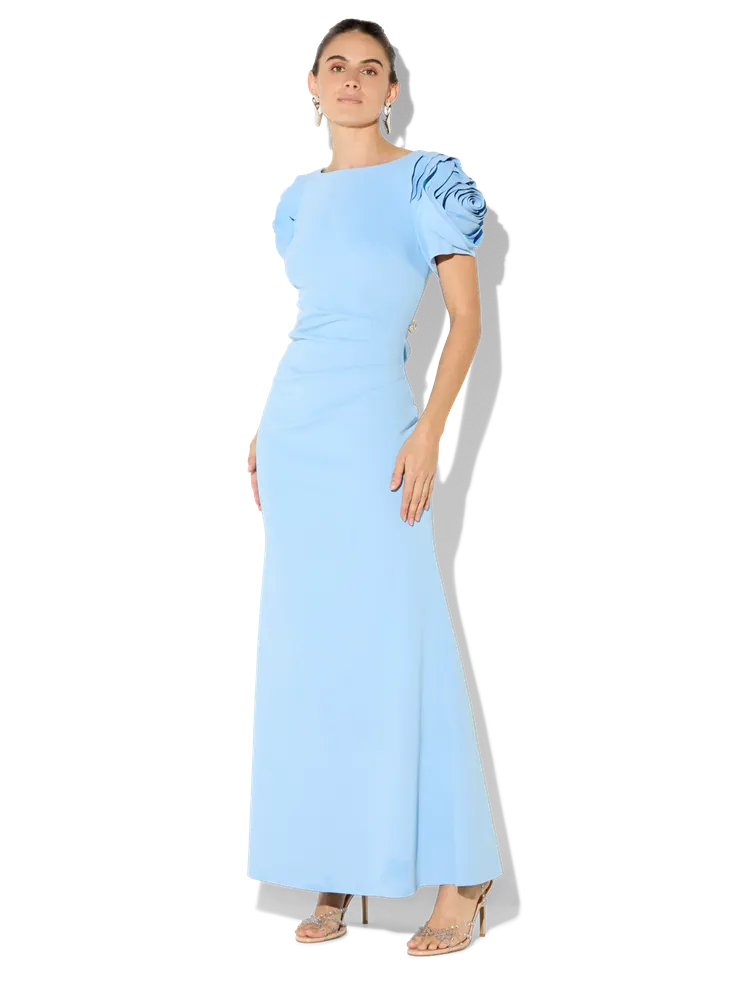 Monet Sky Blue Rosette Sleeve Gown