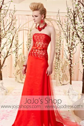 Red Strapless Lace Evening Dress CX830380