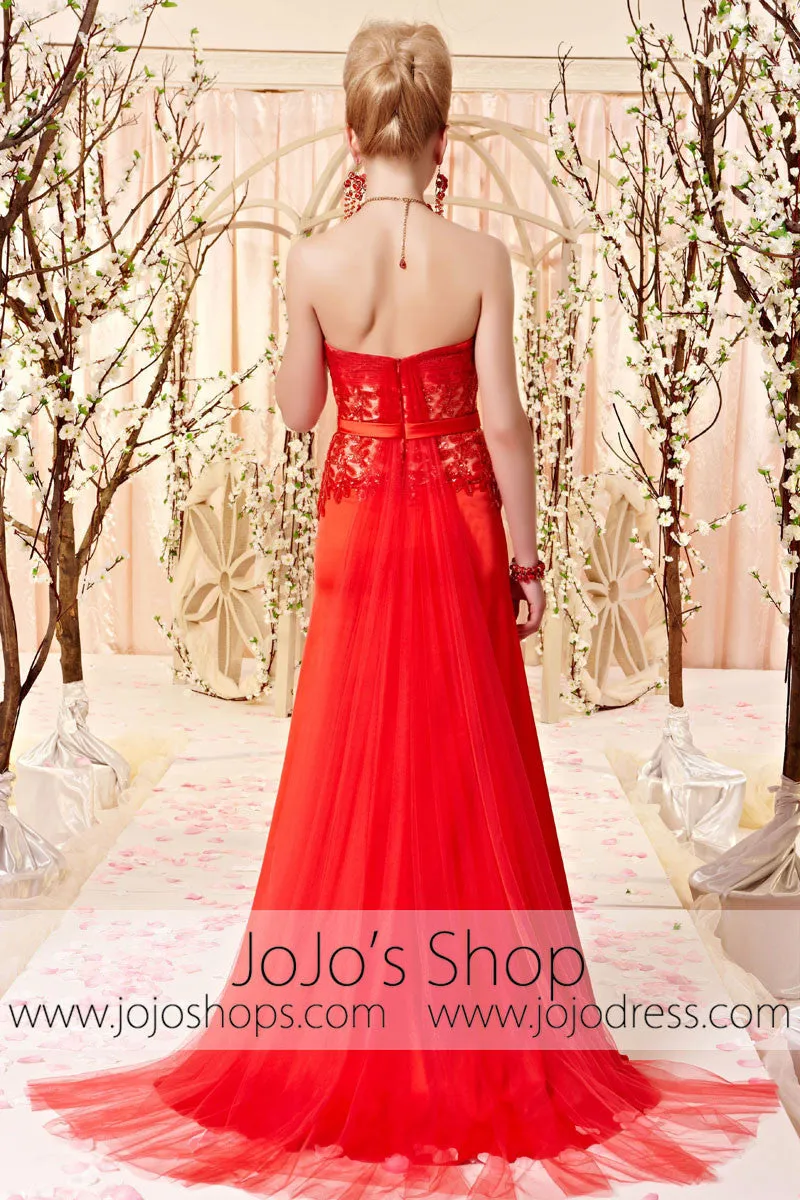 Red Strapless Lace Evening Dress CX830380