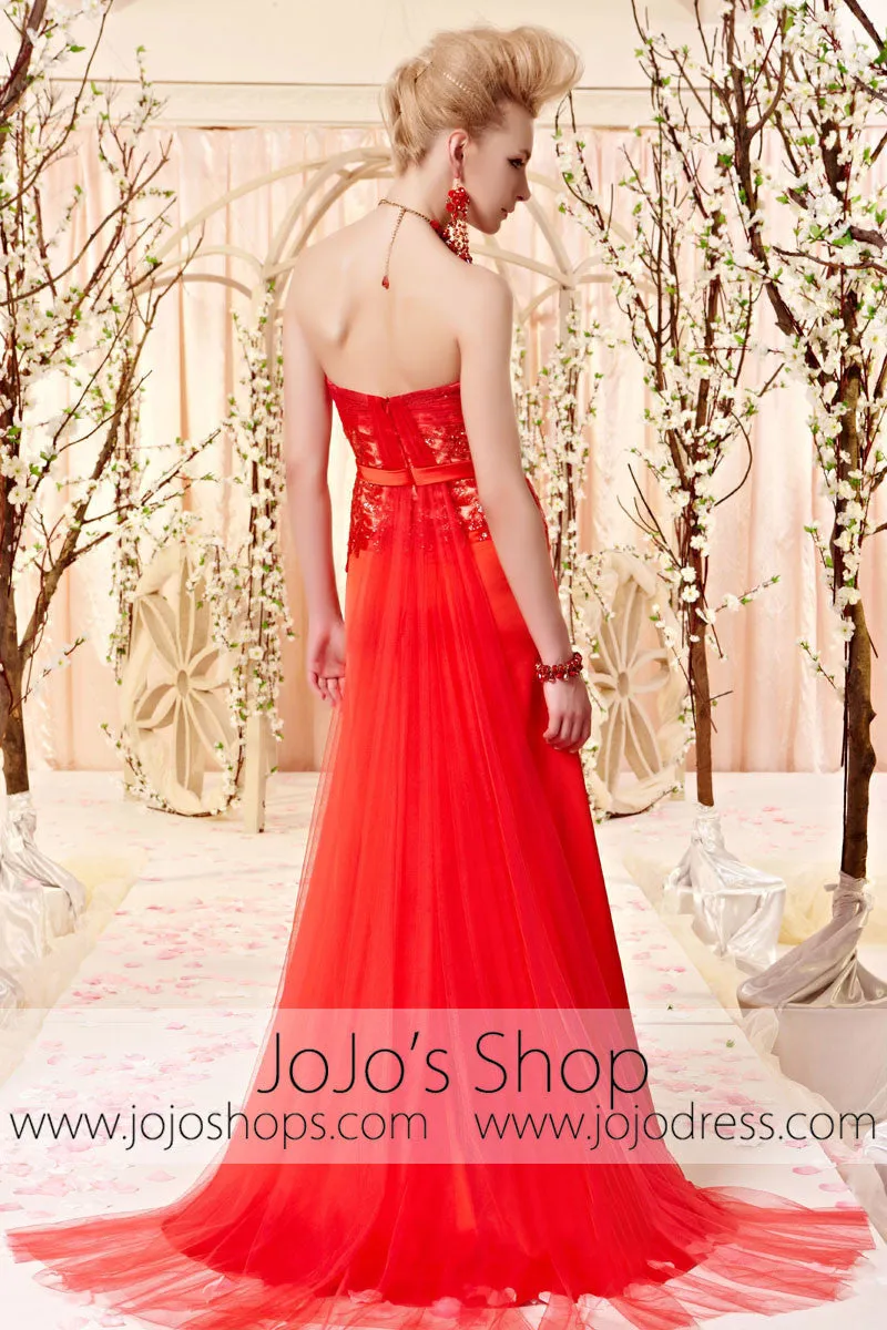 Red Strapless Lace Evening Dress CX830380