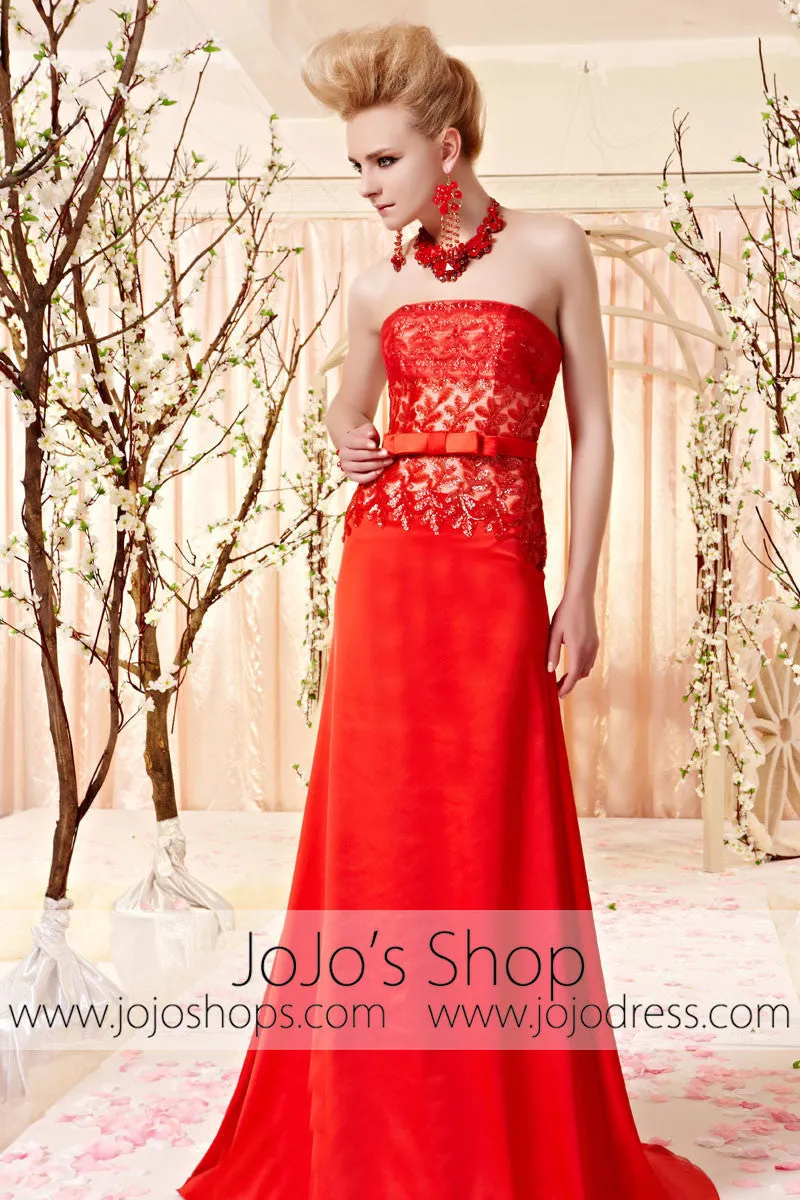 Red Strapless Lace Evening Dress CX830380