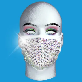 Rhinestone Mask - Rainbow Crystal on White