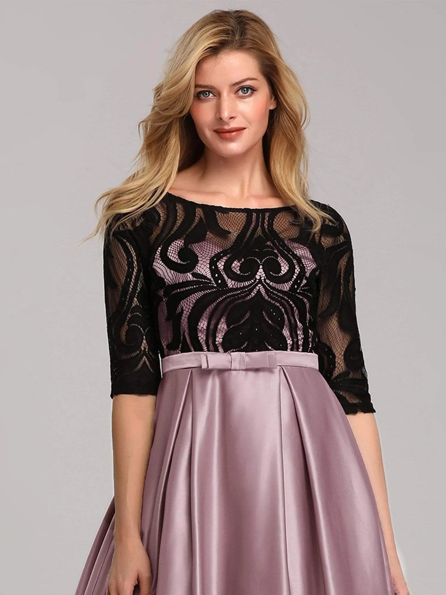 Round Neck Formal Evening Gowns for Women with Lace Sleeve