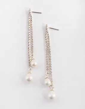 Silver Pearl & Diamante Drop Earrings