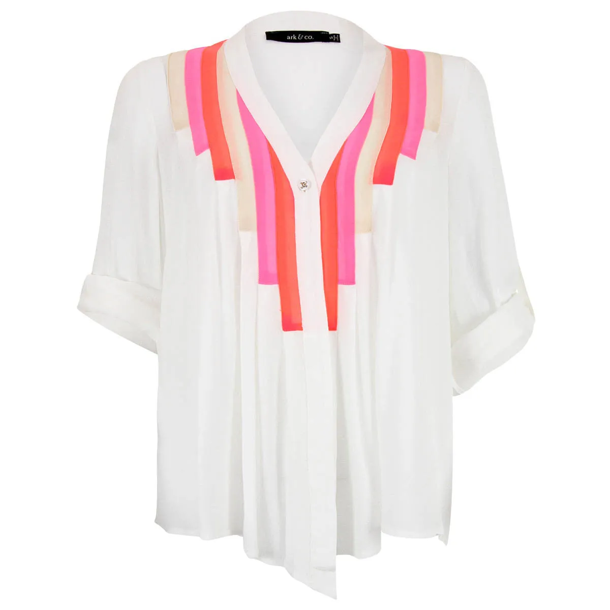 Single Button Vertical Color Block Blouse