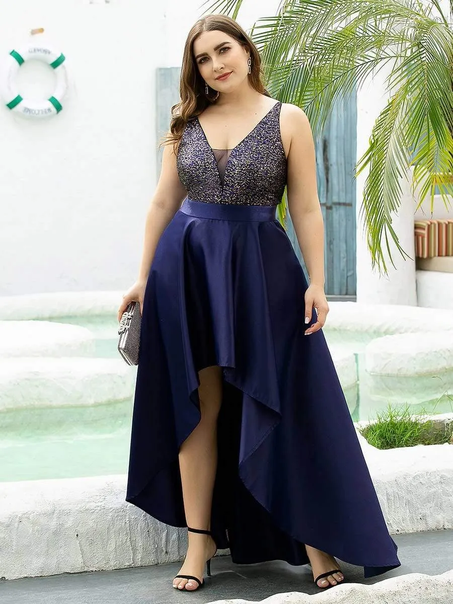 Sparkly Plus Size Prom Dresses for Women with asymmetrical hems