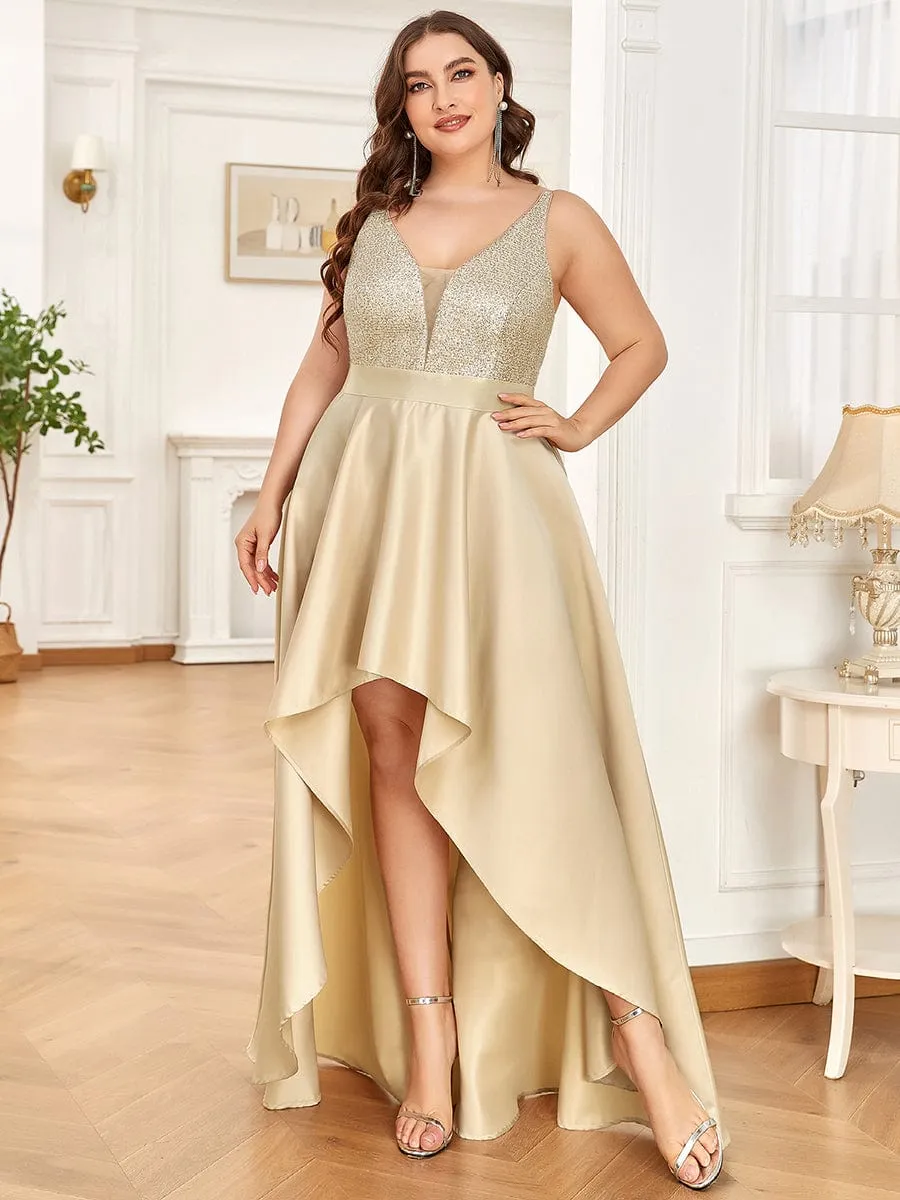 Sparkly Plus Size Prom Dresses for Women with asymmetrical hems