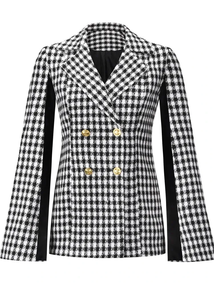 Temperament Elegant Bird Plaid Thousand Hepburn Autumn Buttons Jacket