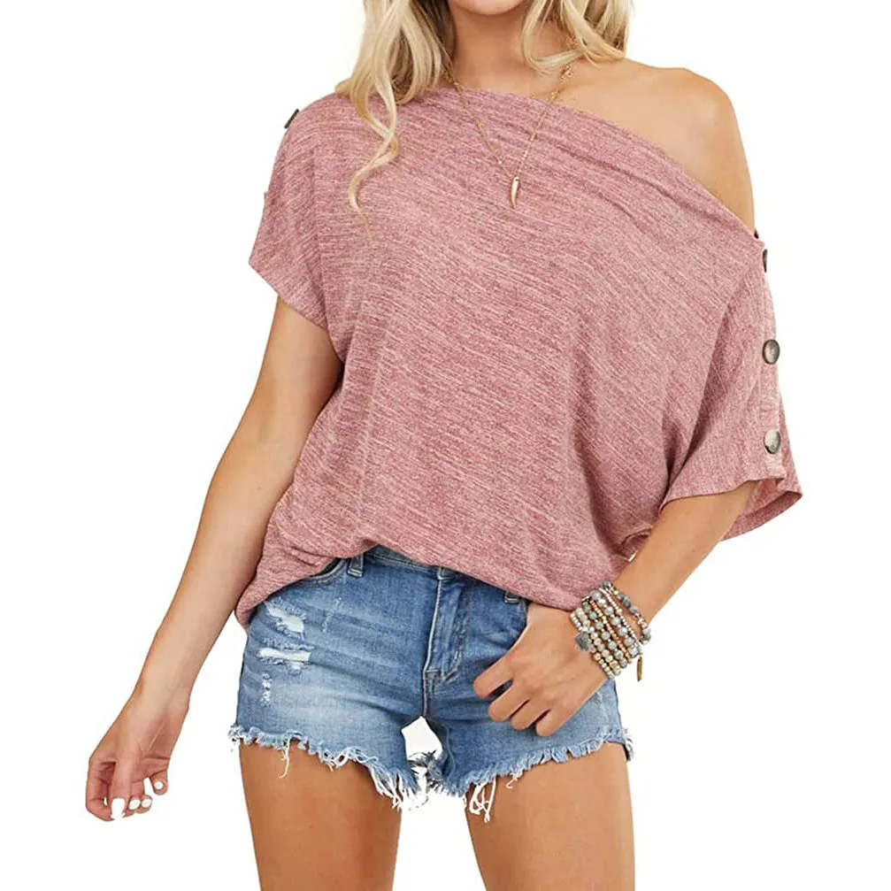 Women's Off Shoulder Button Down Short Sleeve Shirt