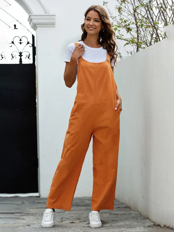 Women's Woven Retro Casual Long Overalls