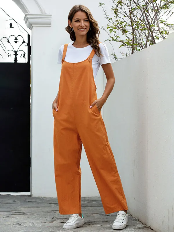 Women's Woven Retro Casual Long Overalls